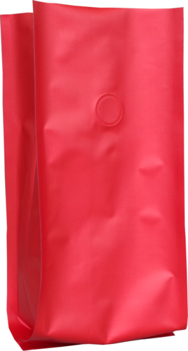Vierkantbeutel mit Aromaventil in Rot 100+80x245mm / 250g