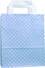 Papiertragetaschen hellblau mit weißen Punkten 18+8x22cm