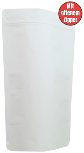 Doypack Kraftpapier Weiss mit Druckverschluss 130x225+80mm