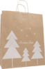 Weihnachtliche Tannen Papiertragetaschen Weiß/Braun Kordel 32+12x40cm