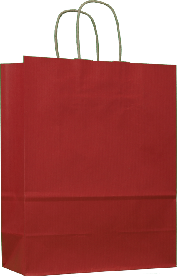 Papiertragetaschen rot gerippt mit Kordel 100g/m² 18+8x22cm