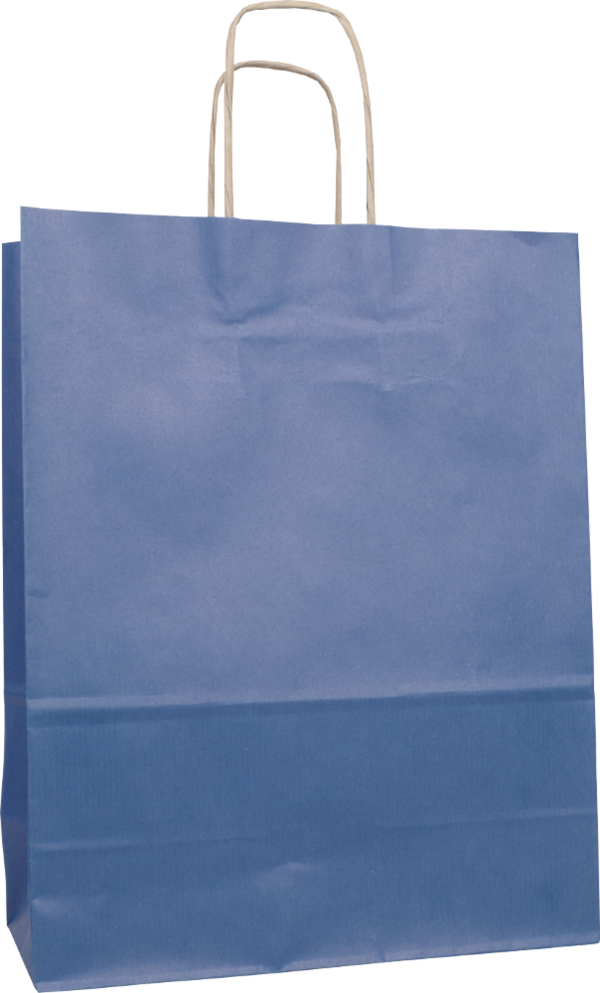 Papiertragetaschen blau gerippt mit Kordel 100g/m² 18+8x22cm