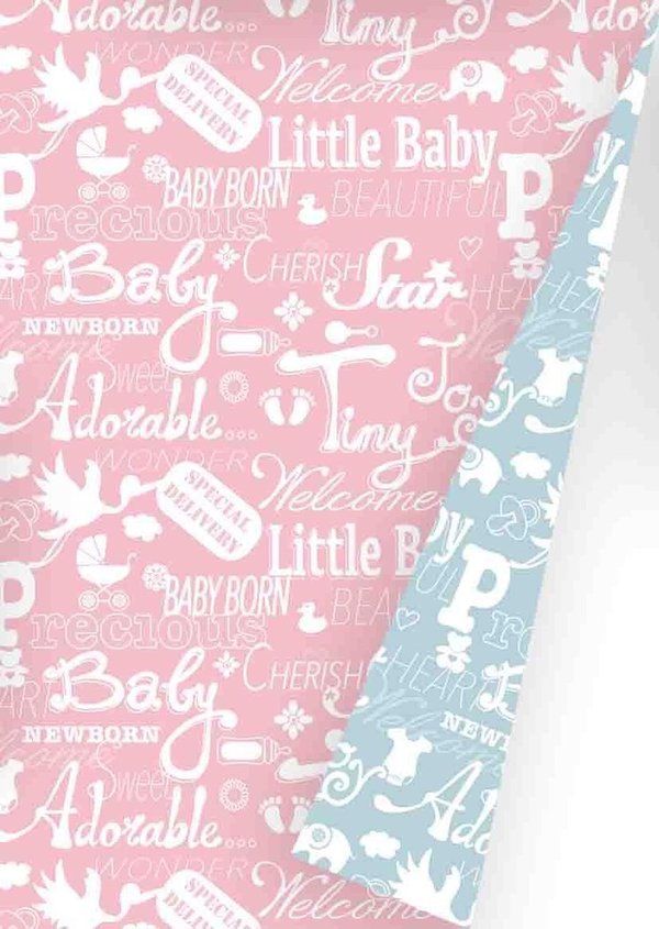 Geschenkpapier Exclusiv Doppelseitig Baby Chalkboard Light Pink/Light Blue