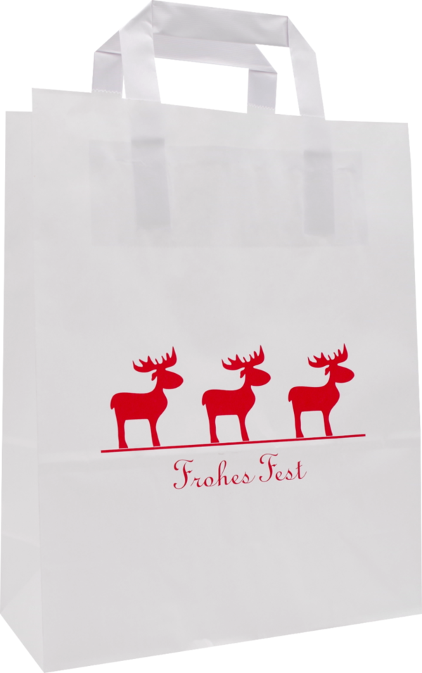 Weihnachtliche Elch Papiertragetaschen Rot/Weiß 32+12x40cm