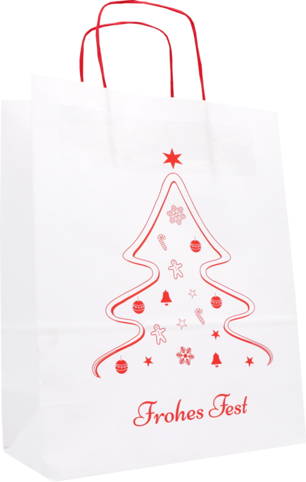 Weihnachtliche Tannen Papiertragetaschen Rot/Weiß 26+12x34cm
